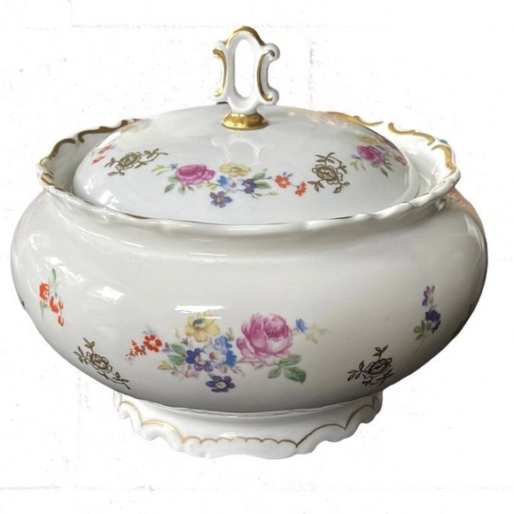 Reichenbach China Vintage Lidded Floral Bowl with Gold Trim - Picture 1 of 9